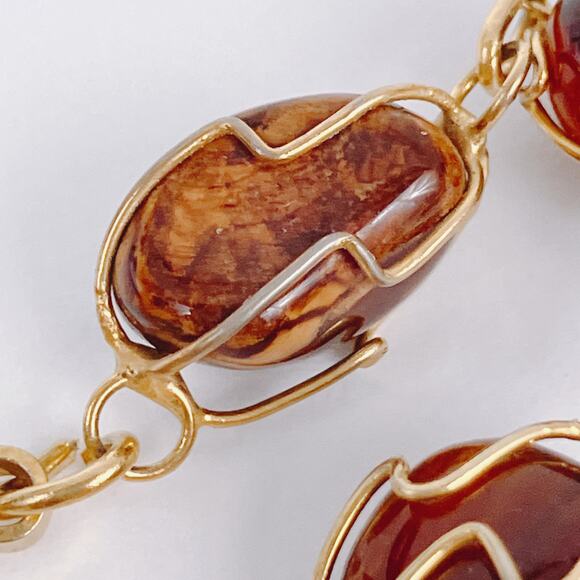 VTG Agate Quartz Gemstone Bracelet 1960s 1970s Artisan Gold Tone Wire Wrapped - Picture 3 of 13